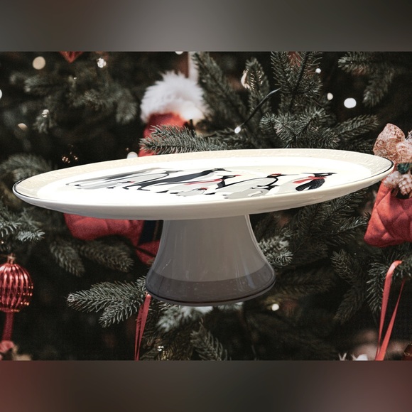 Portmeirion London NWT Sarah Miller 4 Christmas Penguins Plates & 1 Cake Plate - Picture 6 of 11